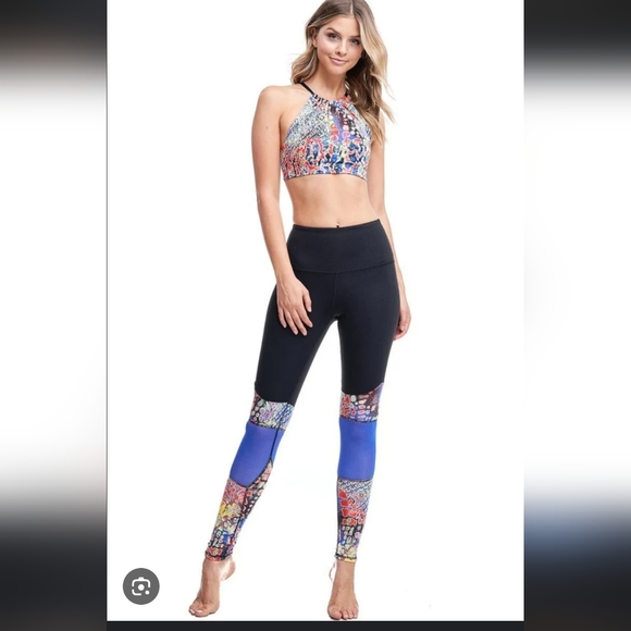 NWT SET LA SOCIETY Blue Floral High-Waisted Leggings AND TOP